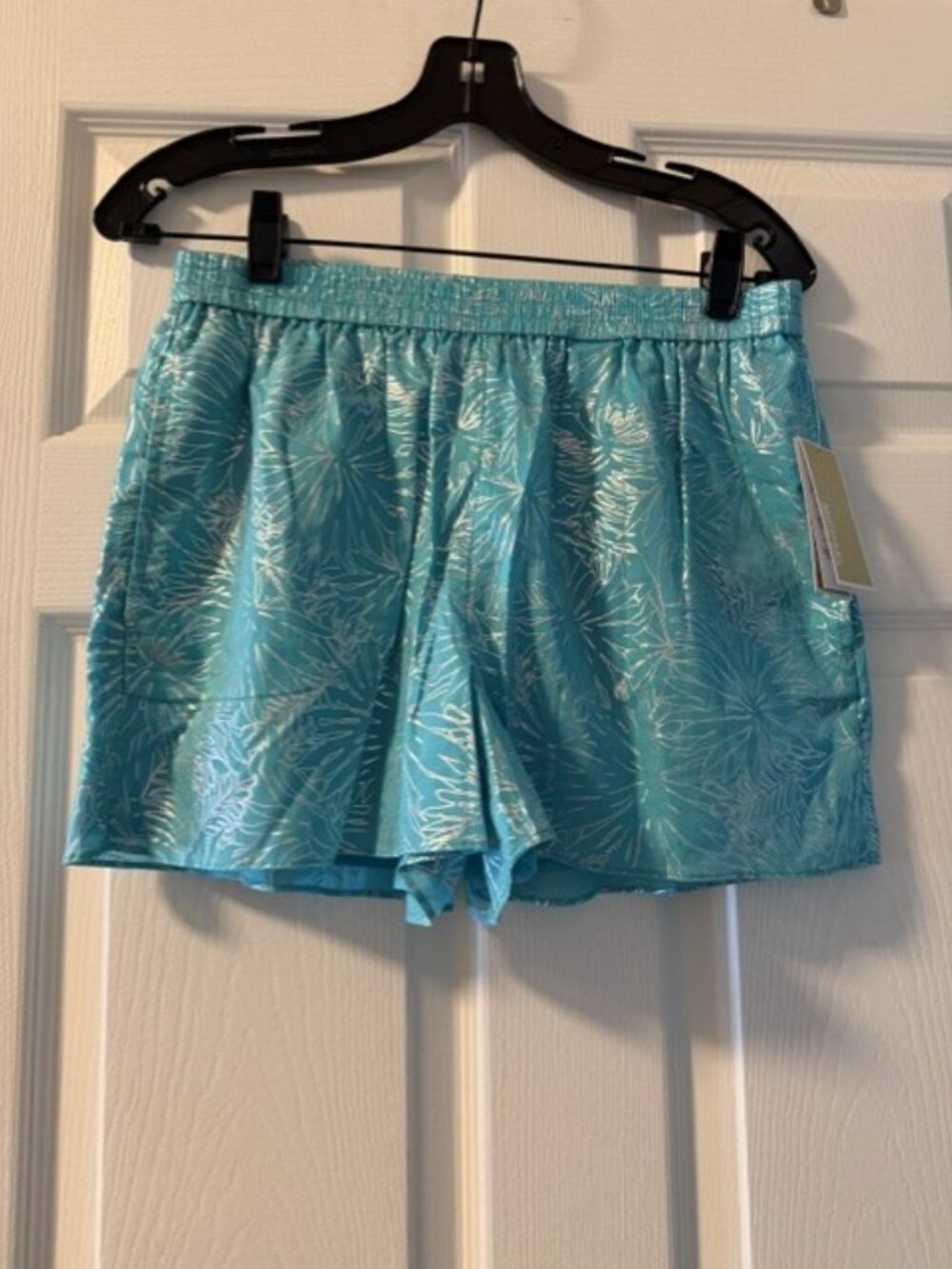MICHAEL KORS NWT Women's Cotton Foil-Print Shorts Turquoise Blue Size S